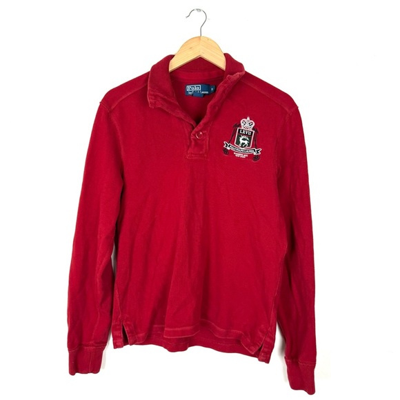 Polo Ralph Lauren Vintage Red Button Mock Neck Madison Ave Rugby - Picture 1 of 9